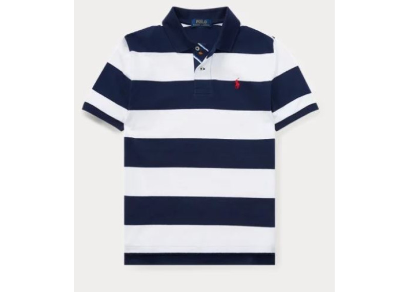 Striped Cotton Mesh Polo Shirt