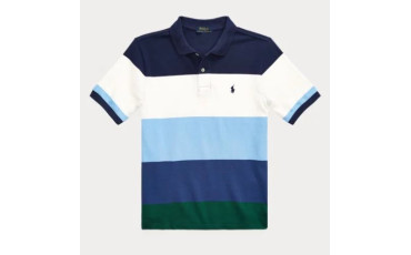 Striped Cotton Mesh Polo Shirt