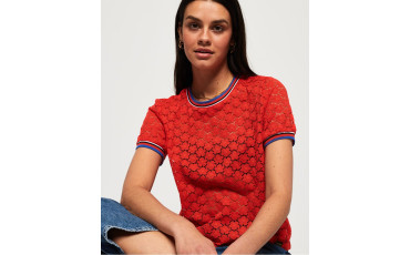 SuperDry Ayesha Lace T-Shirt Apple Red