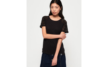 SuperDry Elisa Lace Raglan T-Shirt Jet Black