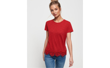 SuperDry Morocco Lace Hem T-Shirt Burnt Red