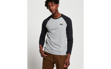 SuperDry Baseball Long Sleeve T-Shirt Pumice Stone