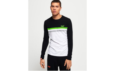 SuperDry Orange Label Neon Stripe Long Sleeve T-Shirt Black