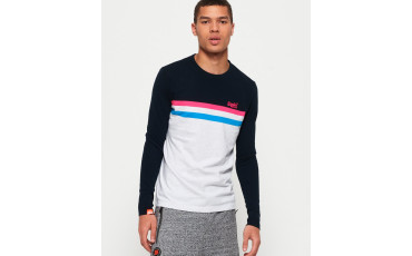 SuperDry Orange Label Neon Stripe Long Sleeve T-Shirt Navy