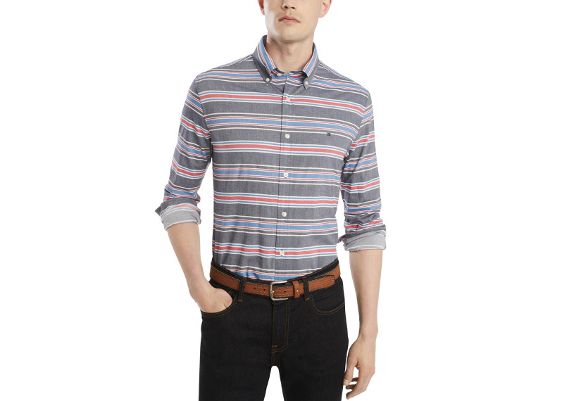 Tommy Men's Custom-Fit Stretch Marky Twill Stripe Shirt