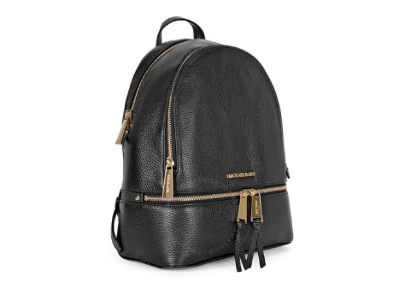 Rhea Medium Leather Backpack - Black