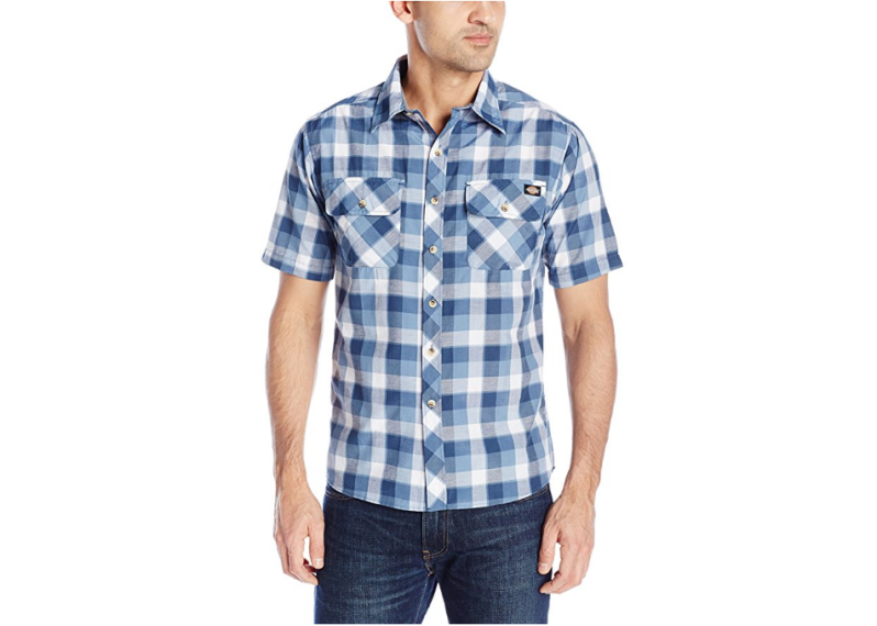 Dickies Men's Short Sleeve Casual Plaid - Denim/Dark Denim