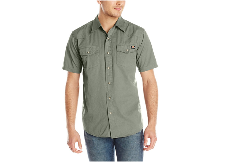 Dickies Men's Short-Sleeve Twill Western Shirt - Moss Heather