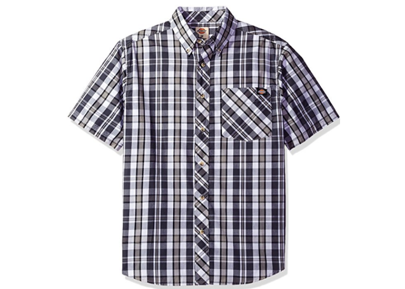 Dickies Men's Short Sleeve Wrinkle Resistant Single Pocket Plaid Shirt - Diesel Grey/Bright White