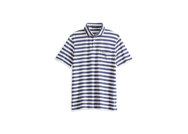 CLASSIC STRIPED COTTON POLO - SEA BLUE/CLASSIC WHITE