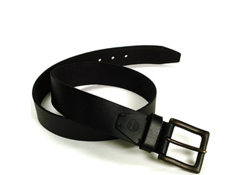 Timberland Mens Genuine Leather Bronze Metal Buckle Belt-Black