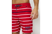 Vacation Stripe Swim Shorts - worn nautical red stripe