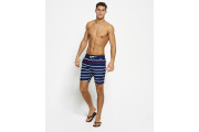 Vacation Stripe Swim Shorts - worn nautical navy stripe