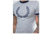 Fred Perry Laurel Wreath Print Ringer T-Shirt in Gray Marl