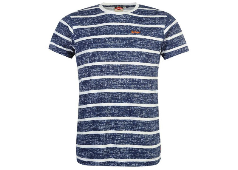 Lee Cooper Small Logo T Shirt Mens - Navy/Wht Stripe