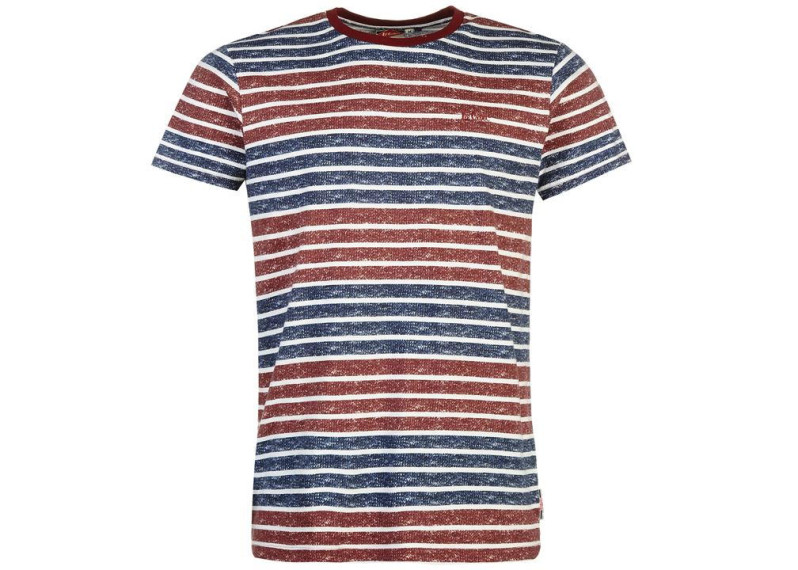 Lee Cooper Small Logo T Shirt Mens - Burg/Nvy Stripe