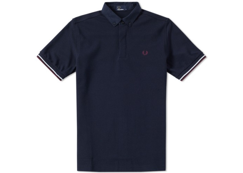 FRED PERRY WOVEN COLLAR POLO - Navy