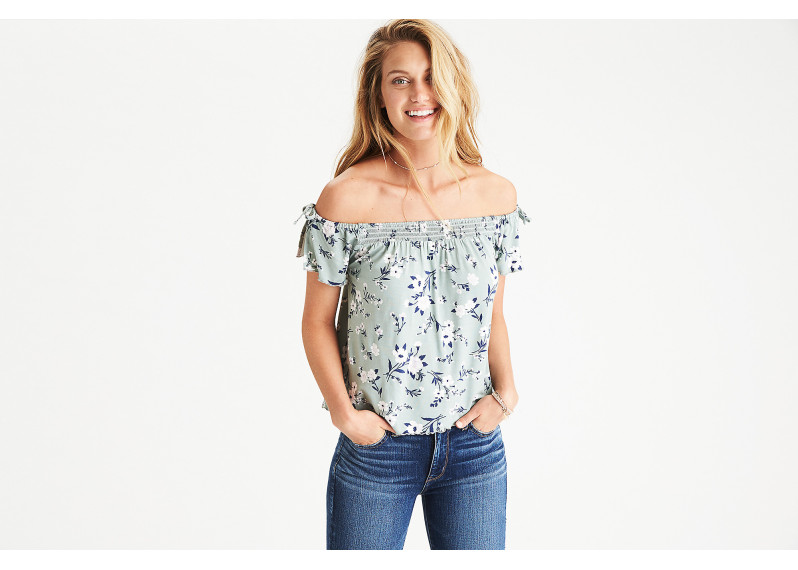 AEO SOFT & SEXY TIE SLEEVE TOP - Green