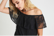 AEO OFF-THE-SHOULDER LACE TOP - Dark Gray