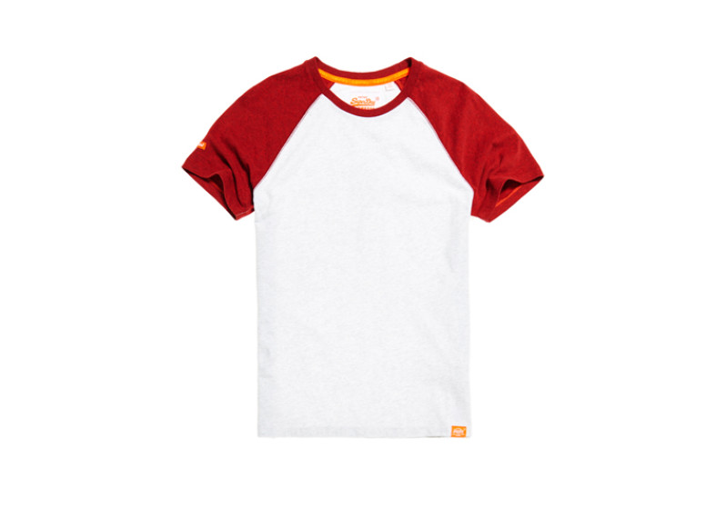 Orange Label Short Sleeve Baseball T-shirt - ice marl/super red grit